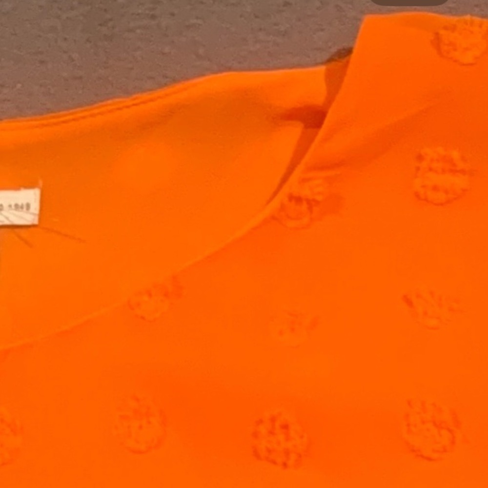Cato Orange Swiss Dot Tie Sleeve Blouse Women's Medium Semi Sheer Top